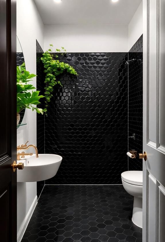 black hexagonal floor tiles