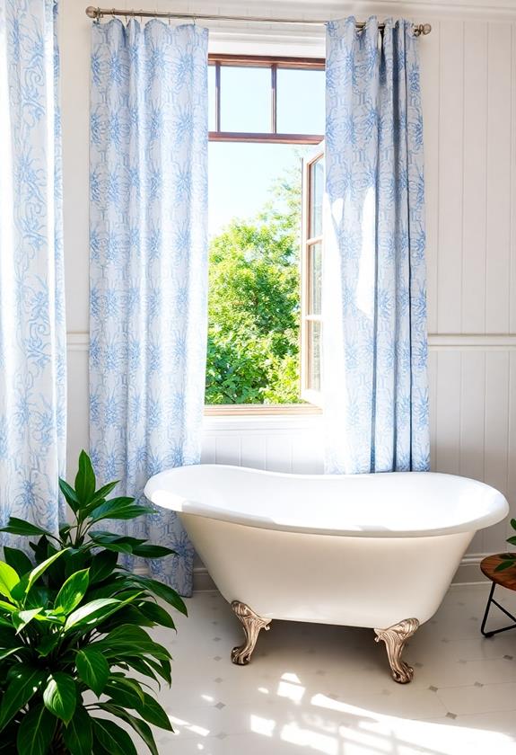 blue and white drapes