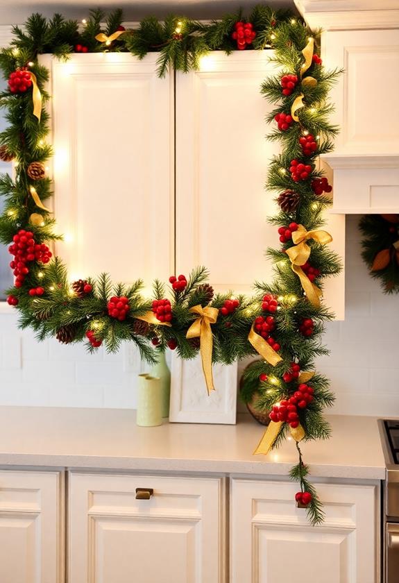 festive decorated kitchen cabinets