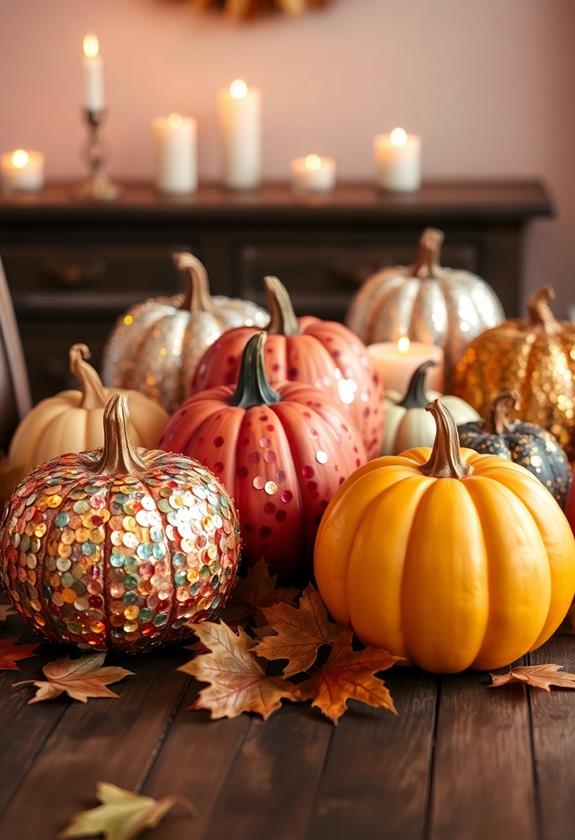 glittery decorative autumn pumpkins