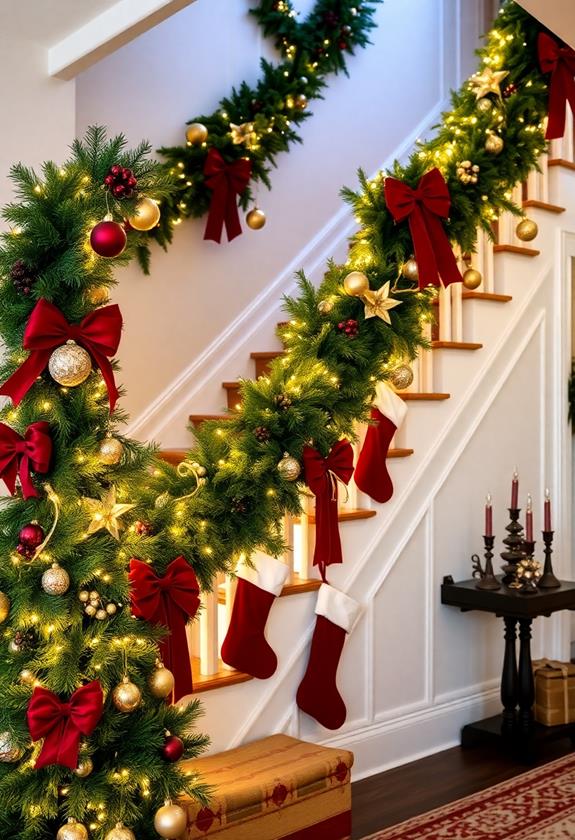 holiday themed staircase decorations