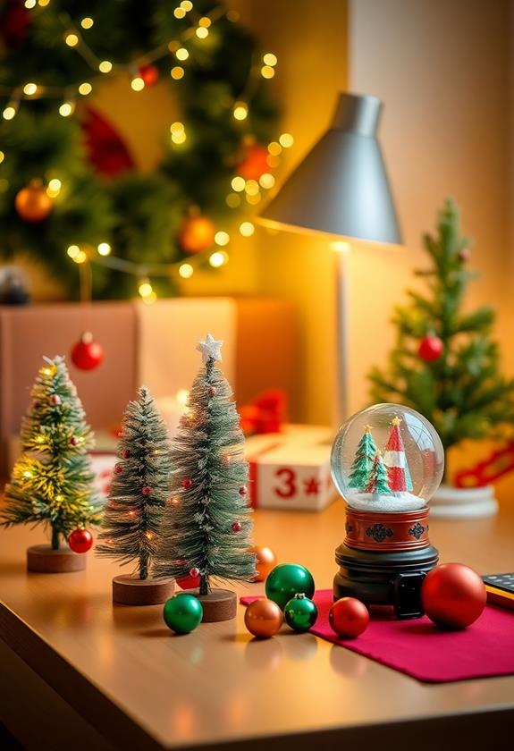 holiday themed workspace decorations