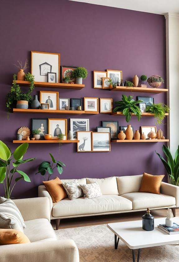 stylish floating shelf arrangement