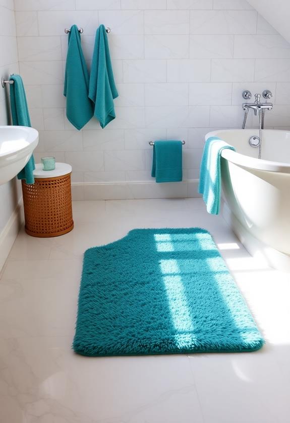 teal colored bath mats