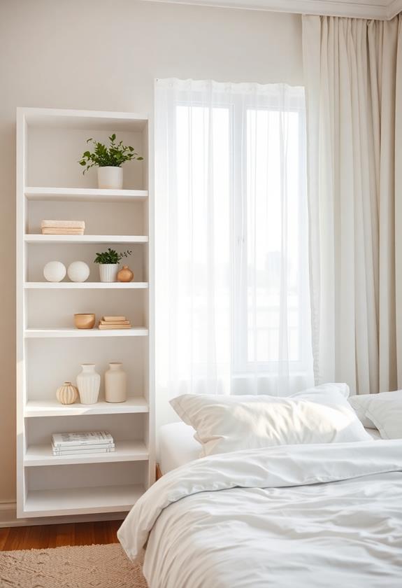 white storage shelving units