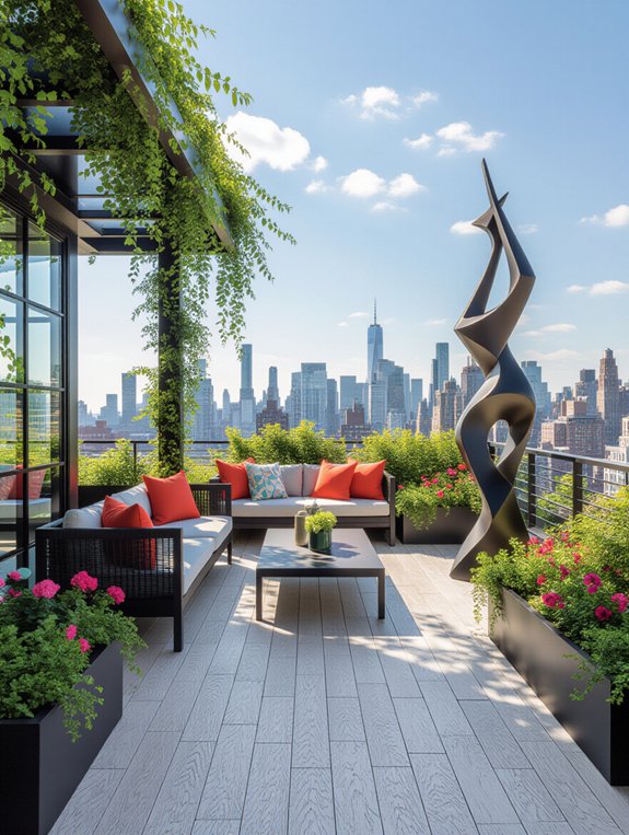 artistic rooftop with sculptures