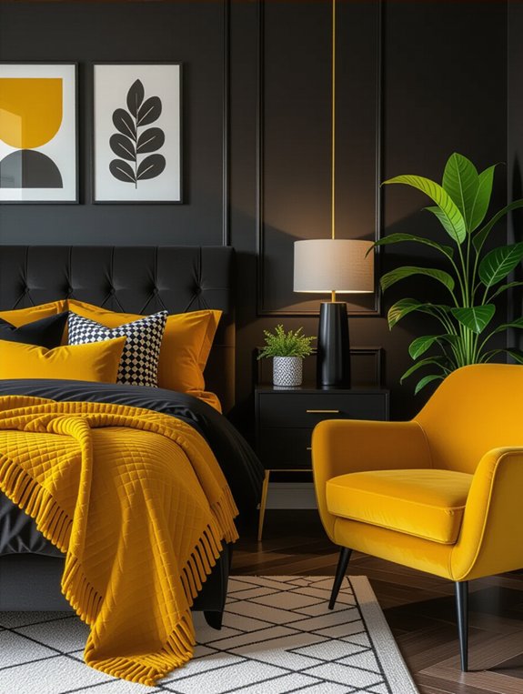 bold charcoal mustard bedroom