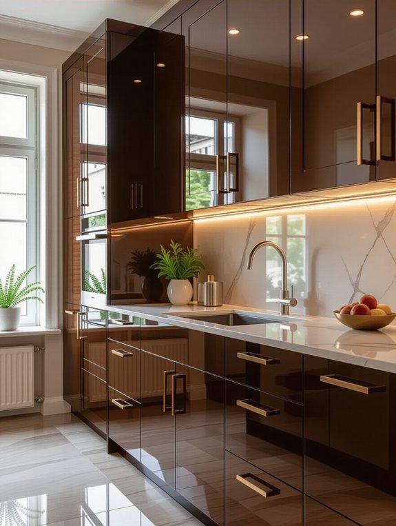 bold reflective kitchen cabinets