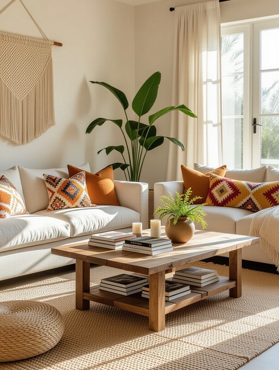 chic bohemian beige living room