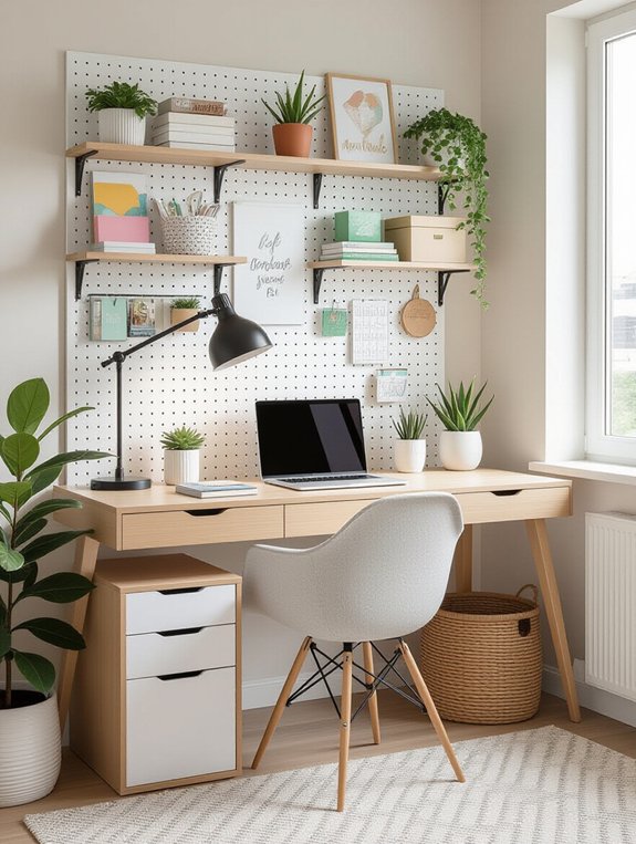 chic desk organized pegboard