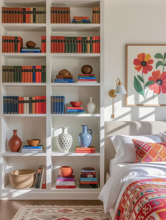 colorful bookshelf decor tips