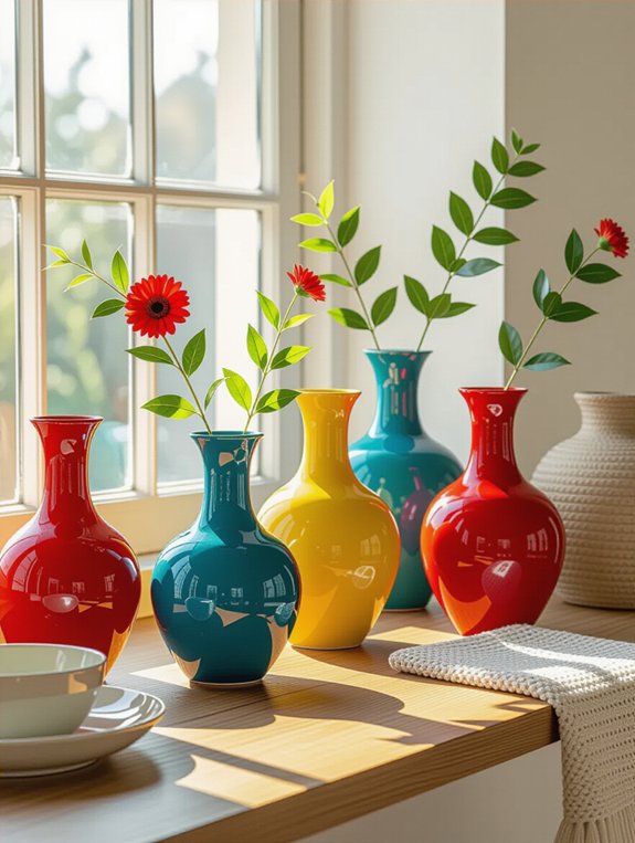 colorful vases enhance decor