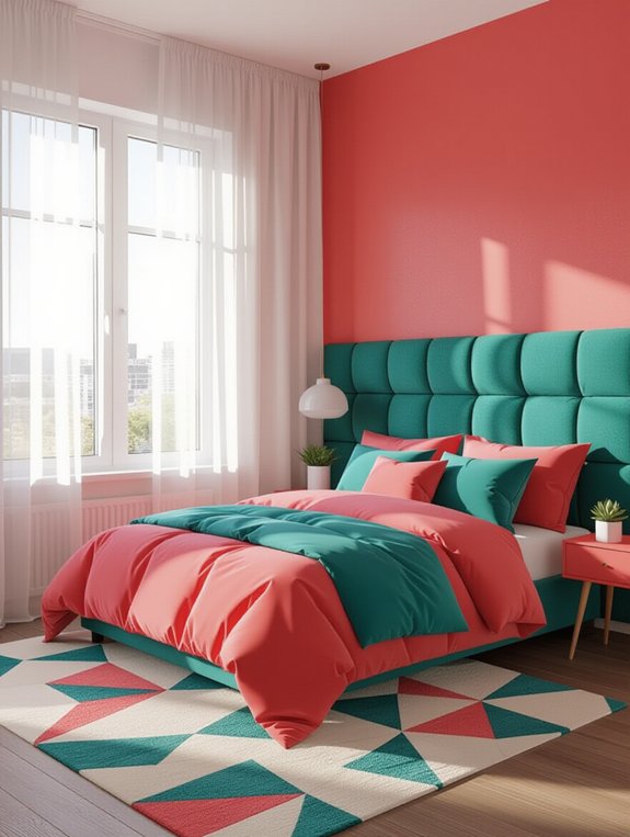 coral and teal bedroom vibrancy