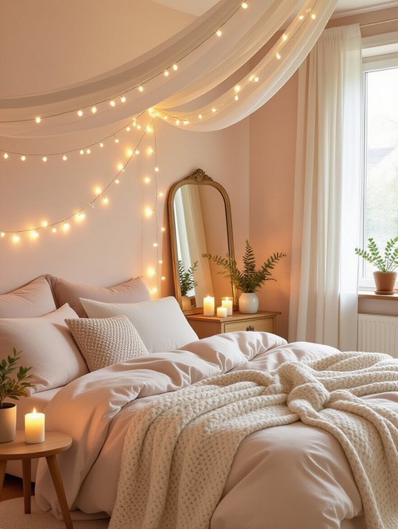 cozy bedroom string lights