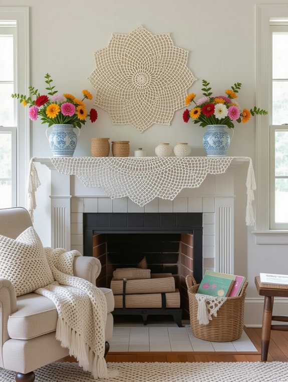 cozy crochet mantelpiece decor