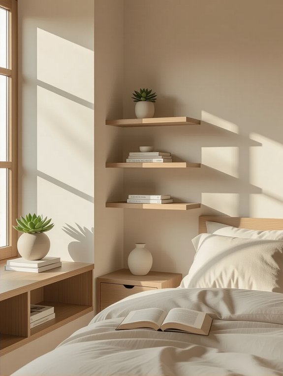 cozy minimalist wooden shelves