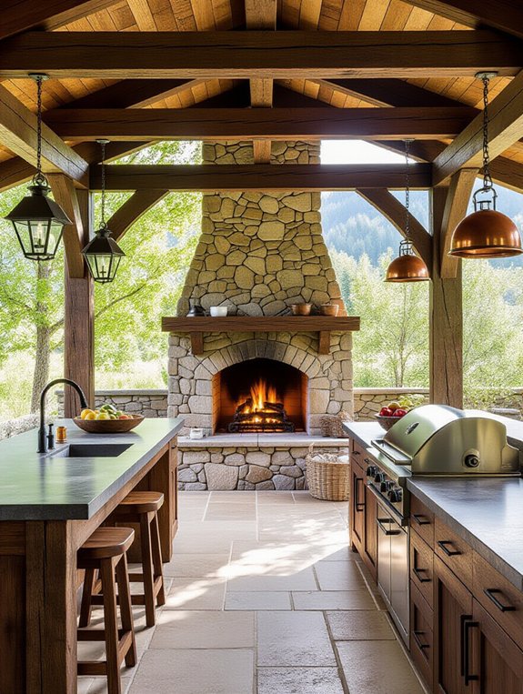 cozy outdoor stone kitchen