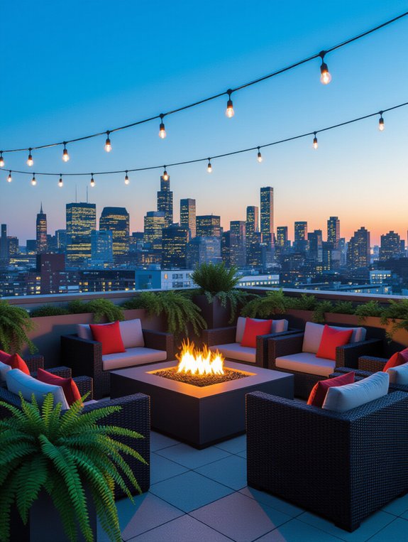 cozy rooftop fire gathering