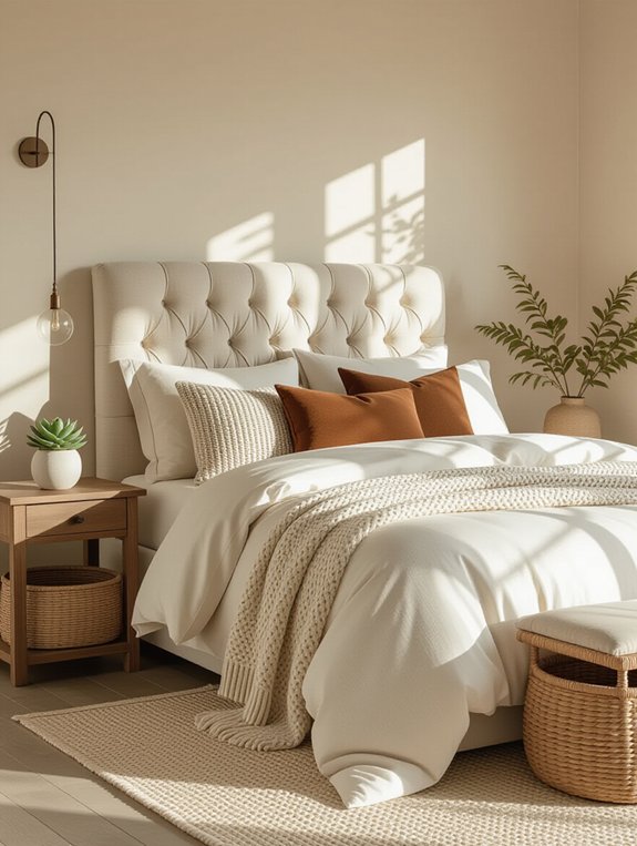 cozy textured pillow layering