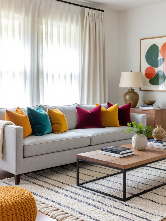 eclectic grey couch styling