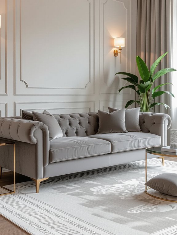 elegant grey velvet couch