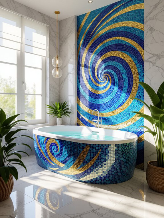 mosaic accents enhance bathrooms