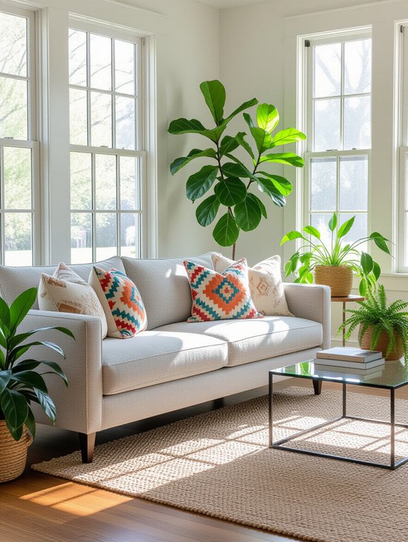 nature inspired grey couch arrangement