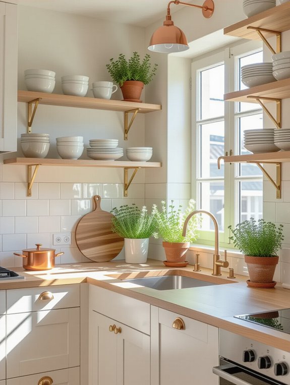 open shelving enhances kitchens