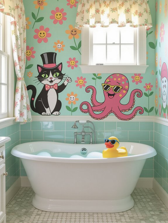 playful bathroom cartoon decor