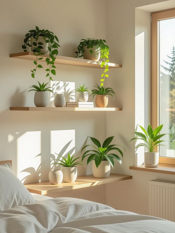 serene floating plant shelves
