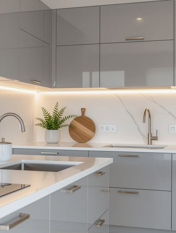 sleek grey cabinets minimalist kitchen
