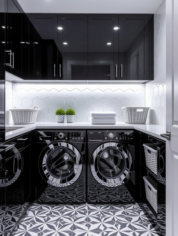 sophisticated monochrome laundry room
