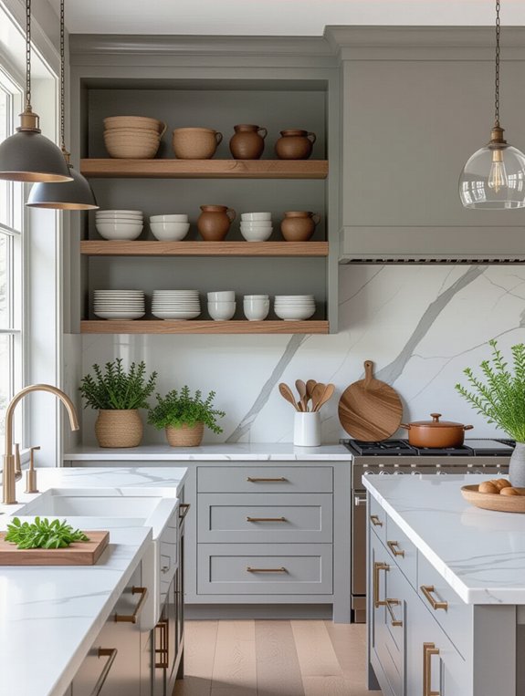 stylish grey cabinets shelving