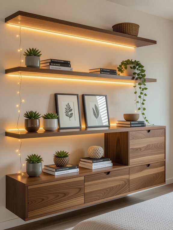 stylish illuminated shelving units