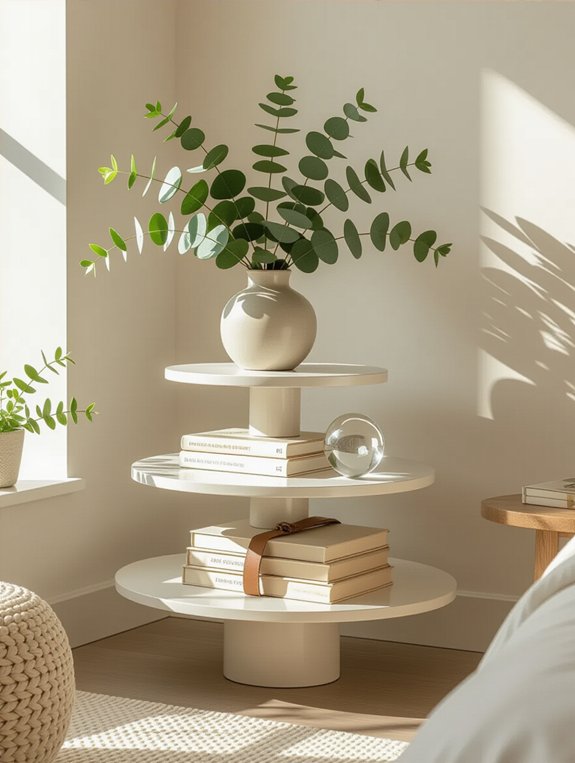 stylish multi tiered shelf decor