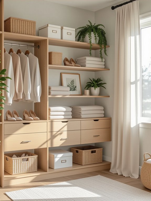stylish open closet shelving