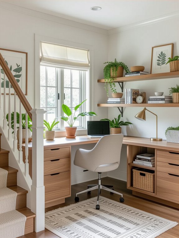 stylish under stairs workspace