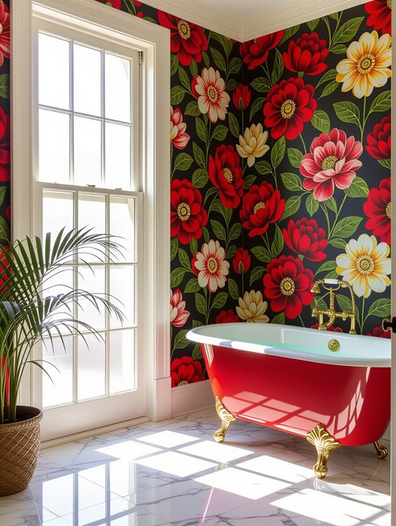 vibrant bold floral bathroom
