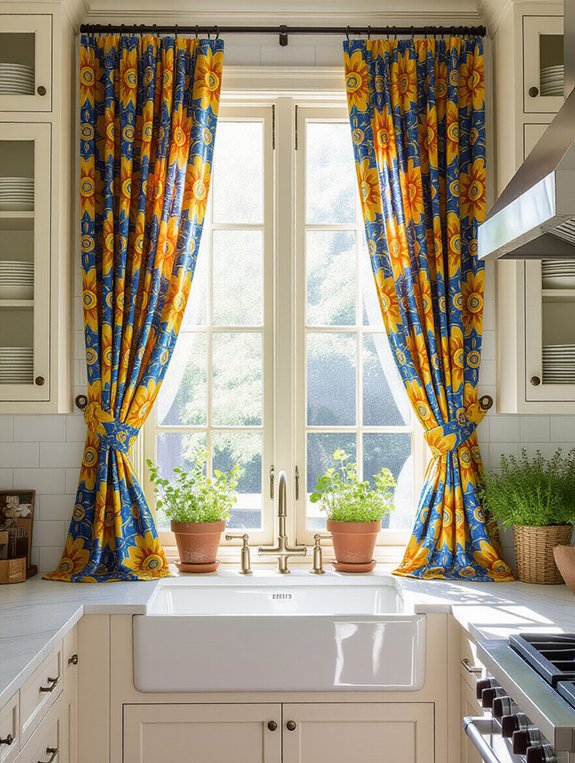 vibrant printed kitchen curtains