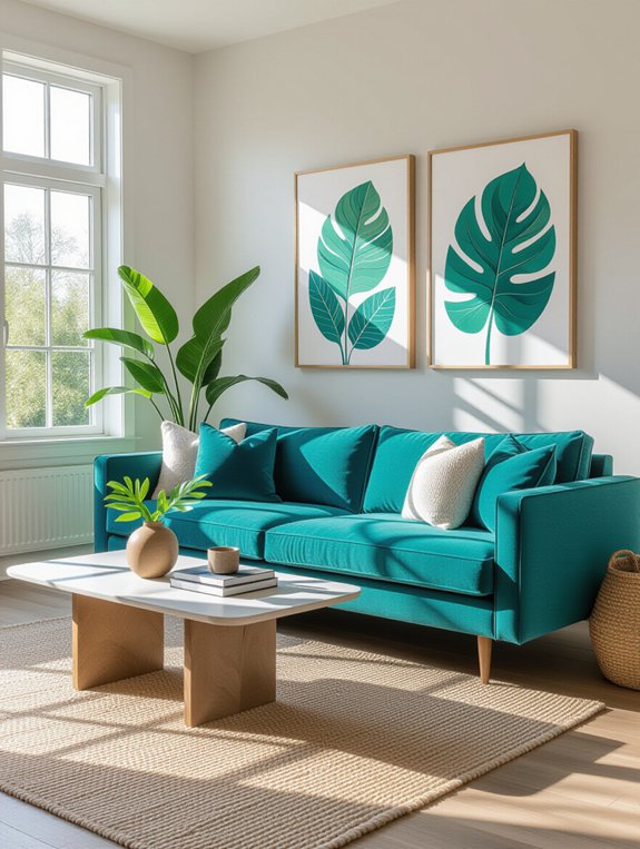 vibrant turquoise living room