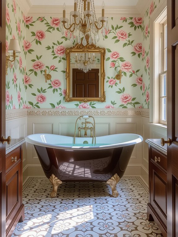 vintage wallpaper bathroom transformation