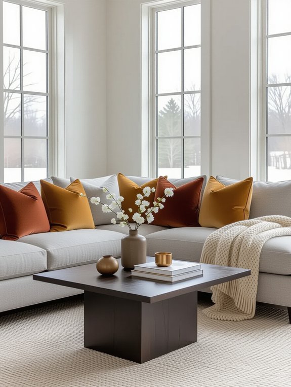warm toned grey couch decor