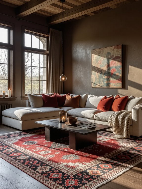 warmth through layered rugs