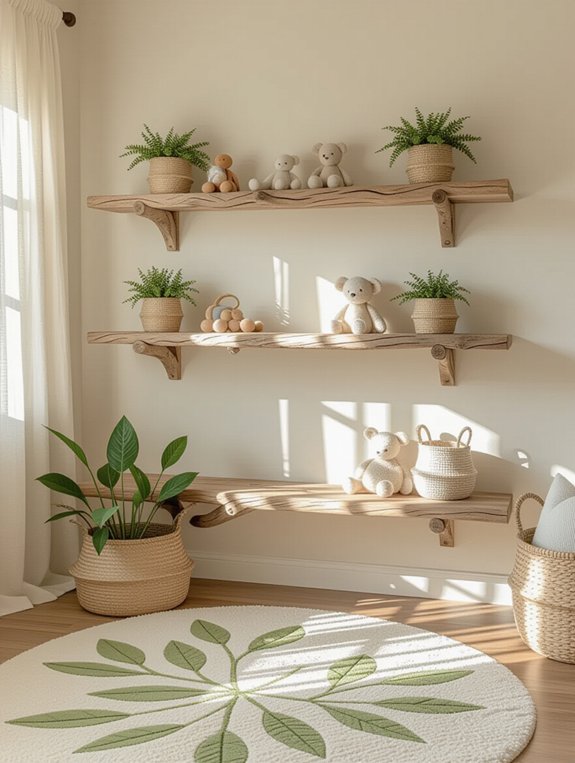 whimsical tree branch shelves
