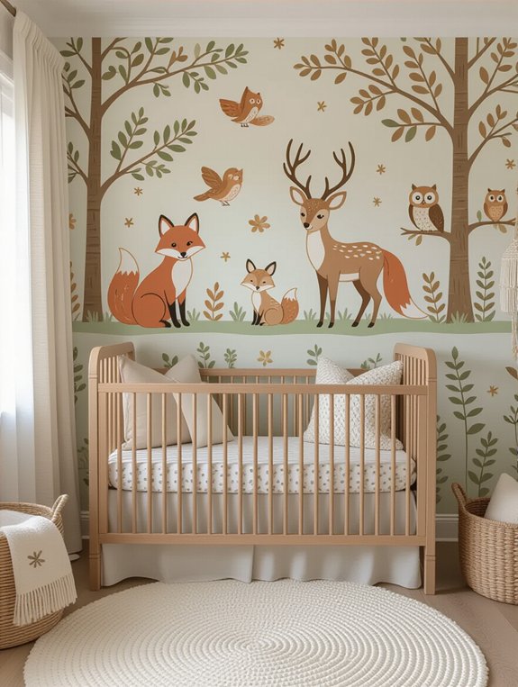 woodland creatures nursery wallpaper