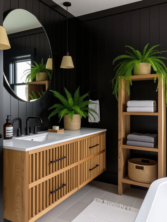 bold black walls warm wood
