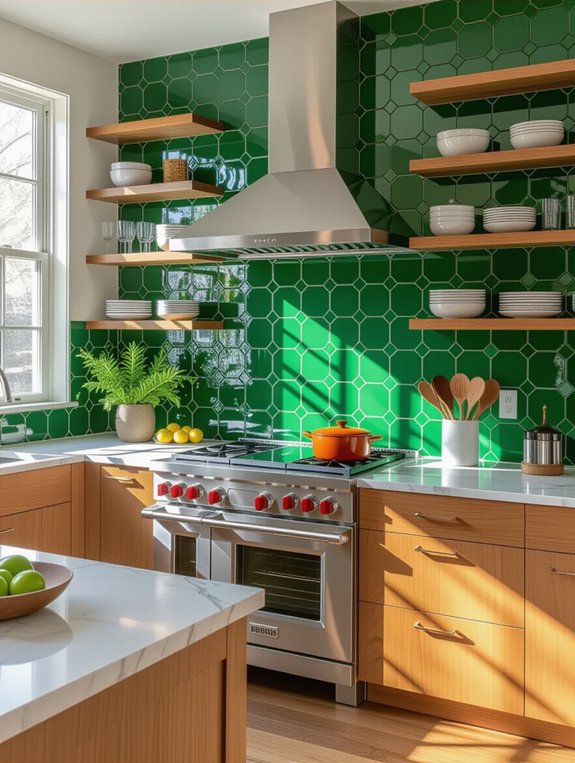 bold green geometric designs