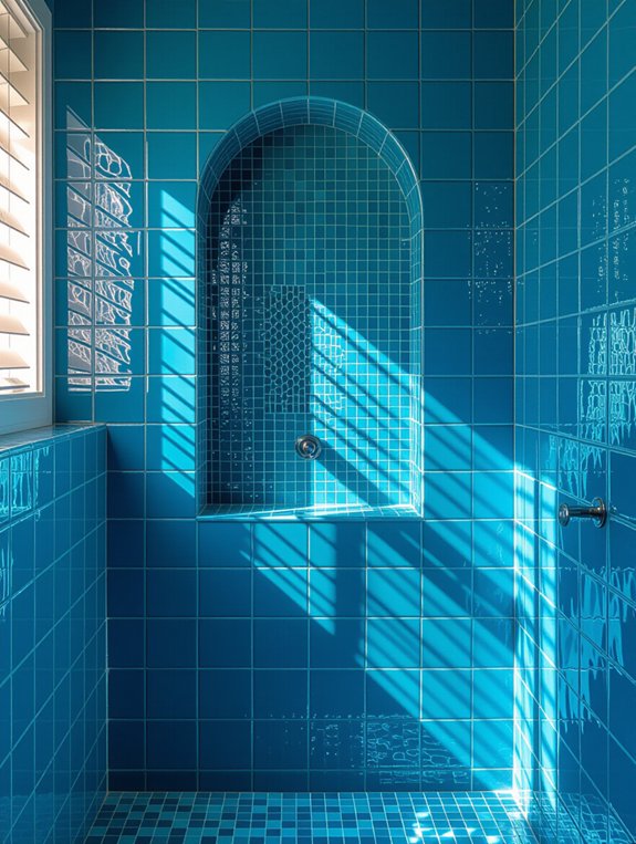 bold teal shower niche