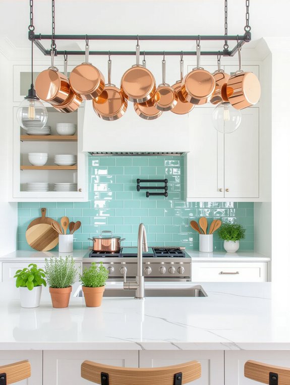 ceiling hung pots and pans