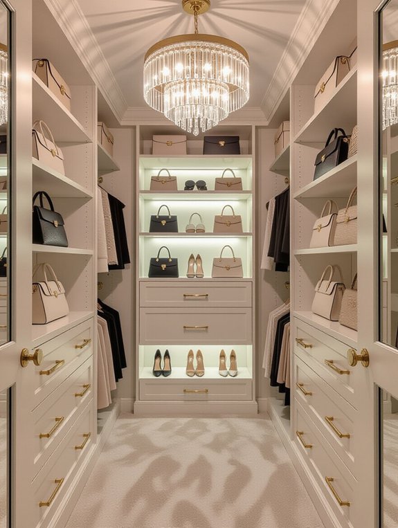 chandelier enhances closet elegance